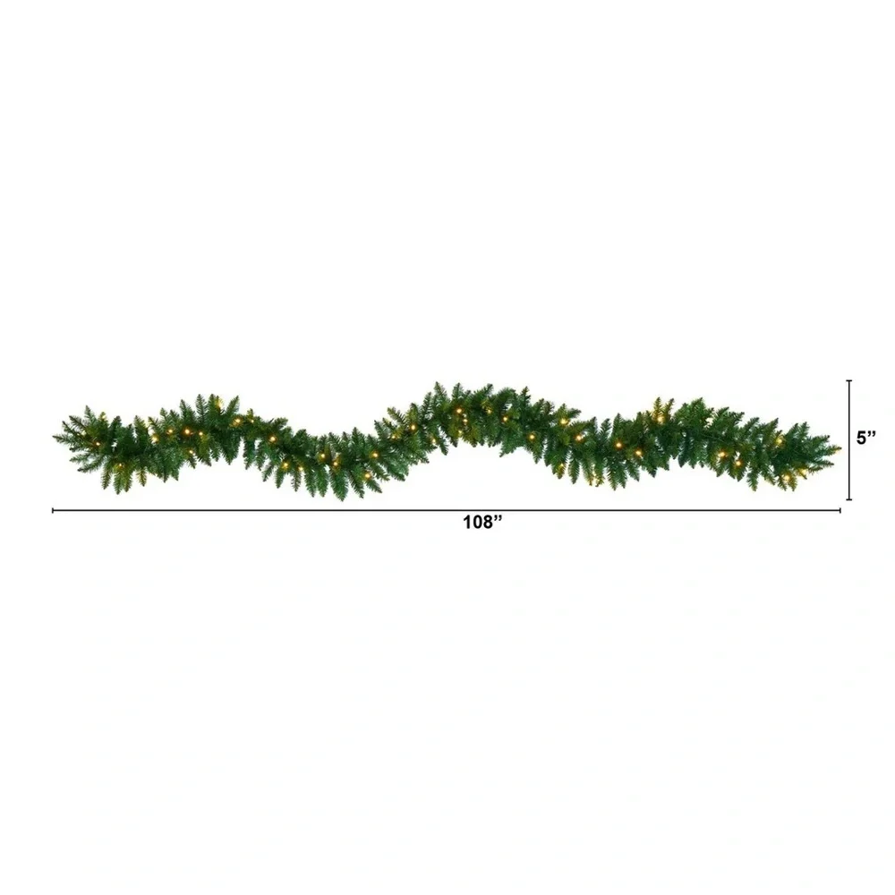 Nearly Natural 9’ Pine Lighted Garland 50 White LEDs Battery Operated NIB